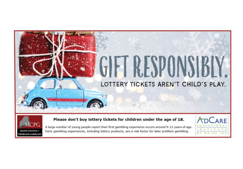 Image with text that says 'Gift Responsibly Lottery Tickets Aren't Child's Play'
